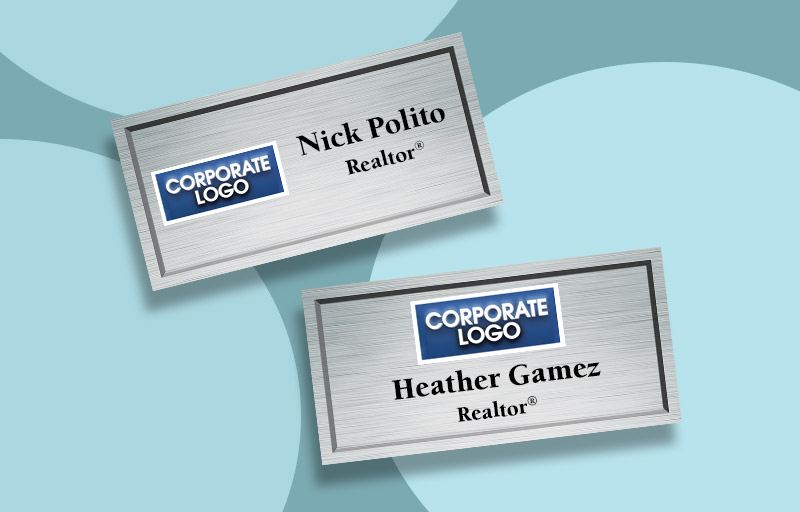Coldwell Banker Real Estate Full Color Silver Metallic Name Badge - CB Name Tags for Realtors | Sparkprint.com